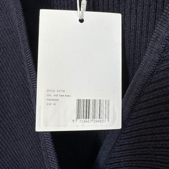 NWT GANNI Dress Dark Navy V-Neck Wrap-effect Ribbed-knit Mini Skirt Size M - Picture 5 of 13